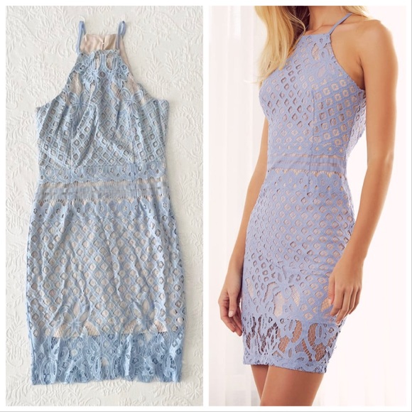 NWOT Lulus Steal a Kiss Light Blue Lace Dress Small - Picture 1 of 9
